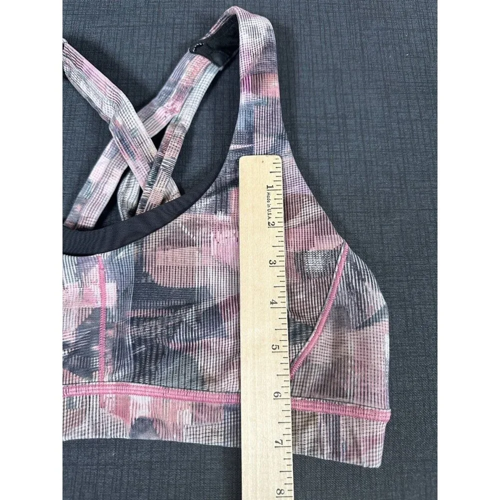 Lululemon Size 6 Sports Bra Womens Pink Gray Abstract‎ Crossback Scoop Neck
